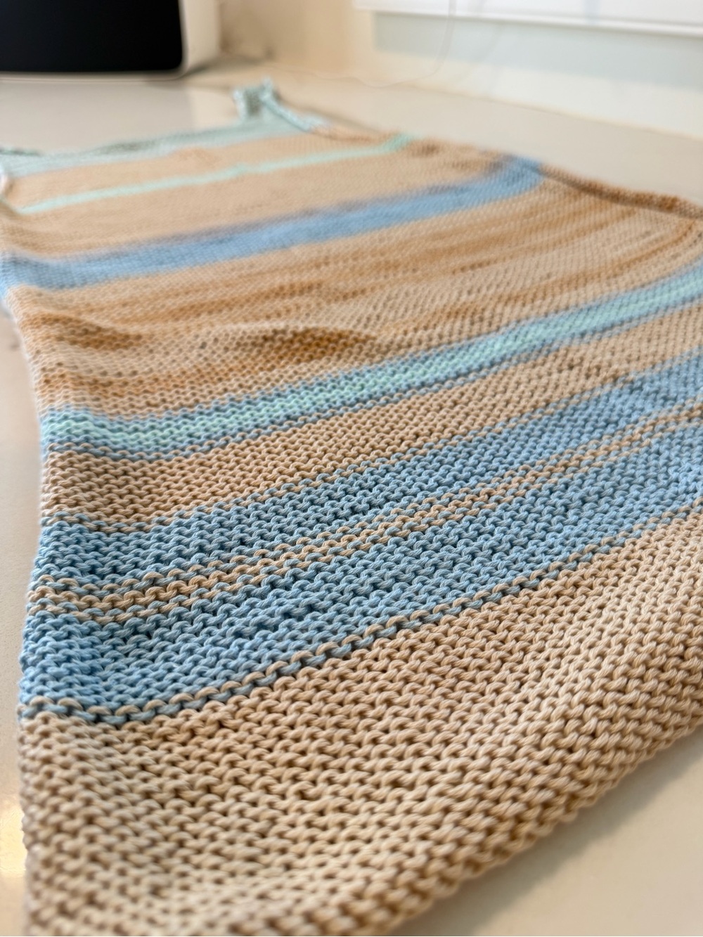 Striped Knit Tank Dress in Beige and Blue - Picture 3 of 6